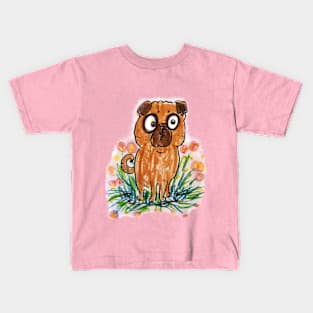 Pug playing in flowers Spring design Kids T-Shirt